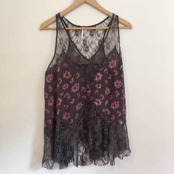 Free People Tops - Free People gray flowered lace top boho festival M